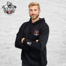 Lade das Bild in den Galerie-Viewer, Eisbären Hoodie vorne Schlägerkreuz + EBR, Ärmel mit Bärentatze, Rücken mit großem Logo