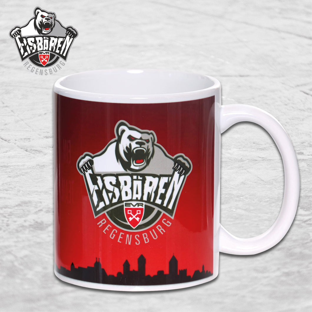 Eisbären Kaffeetasse rot/weiß mit Silhouette und Logo