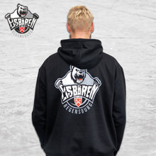 Lade das Bild in den Galerie-Viewer, Eisbären Hoodie vorne Schlägerkreuz + EBR, Ärmel mit Bärentatze, Rücken mit großem Logo
